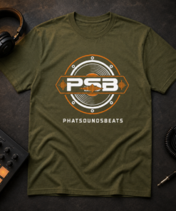 Olive PhatsoundsBeats PSB logo t-shirt with headphones and beat pad